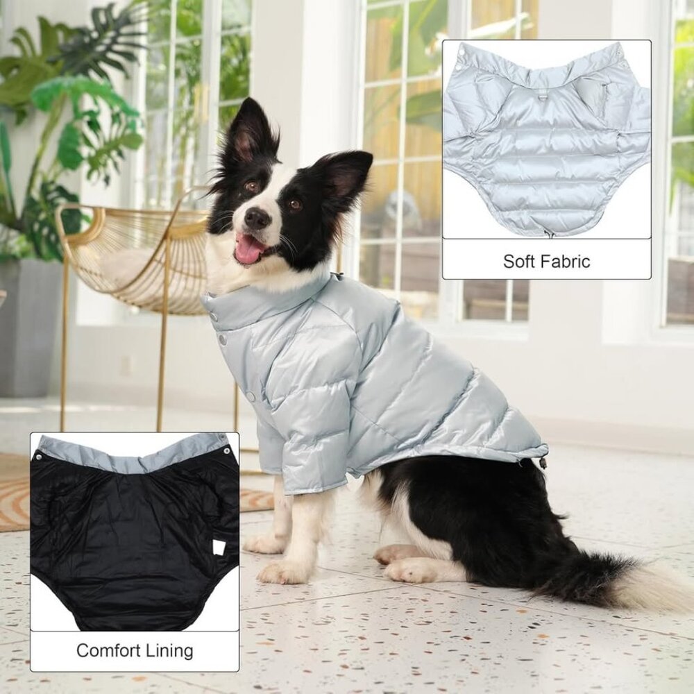 New Heavyweight Dog Puffer Coat Small New – Warm Winter Jacket Silver Gray M